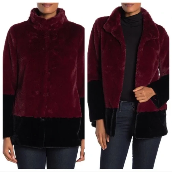 Trina Turk Blanche Faux Fur Color Block Coat Size Small - Picture 1 of 6